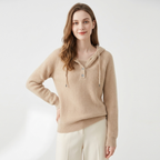 Loomhaven – Cashmere Wool Hooded Cardigan — Light khaki