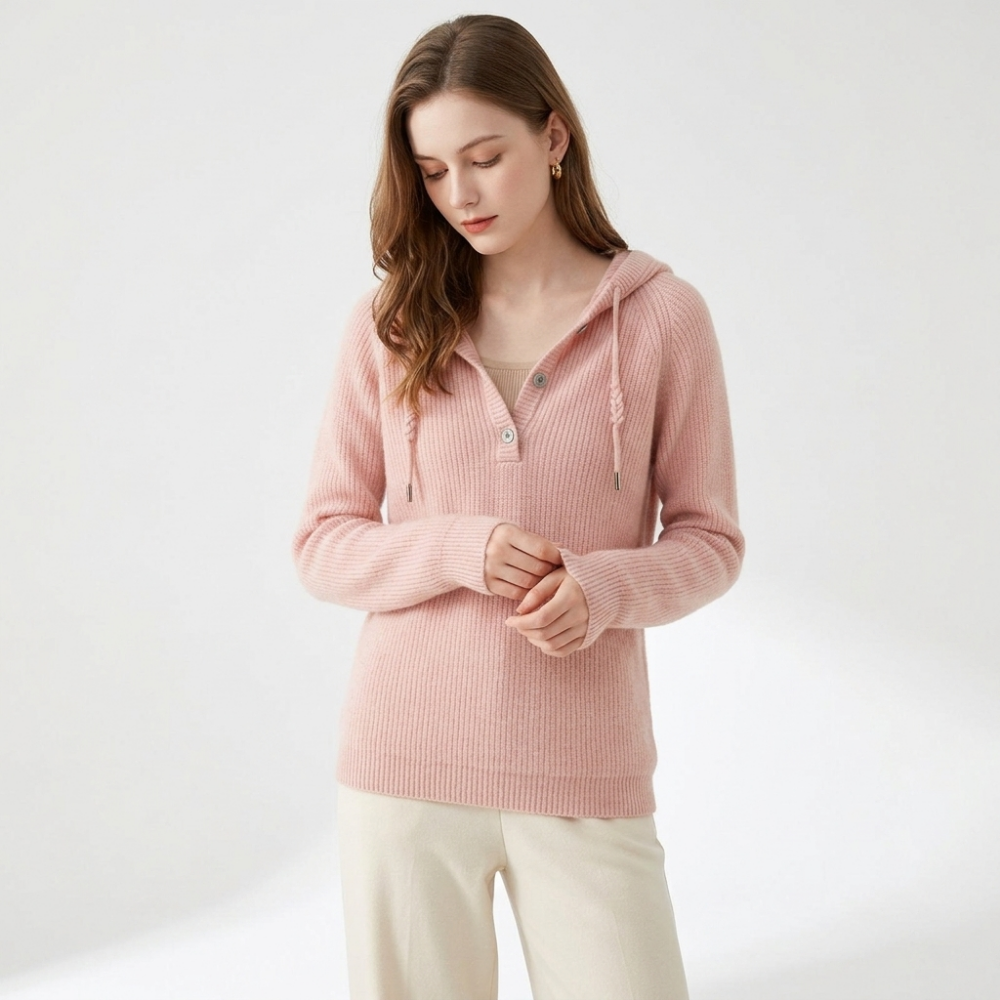 Loomhaven – Cashmere Wool Hooded Cardigan — Pink