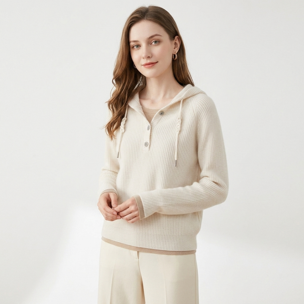 Loomhaven – Cashmere Wool Hooded Cardigan — White