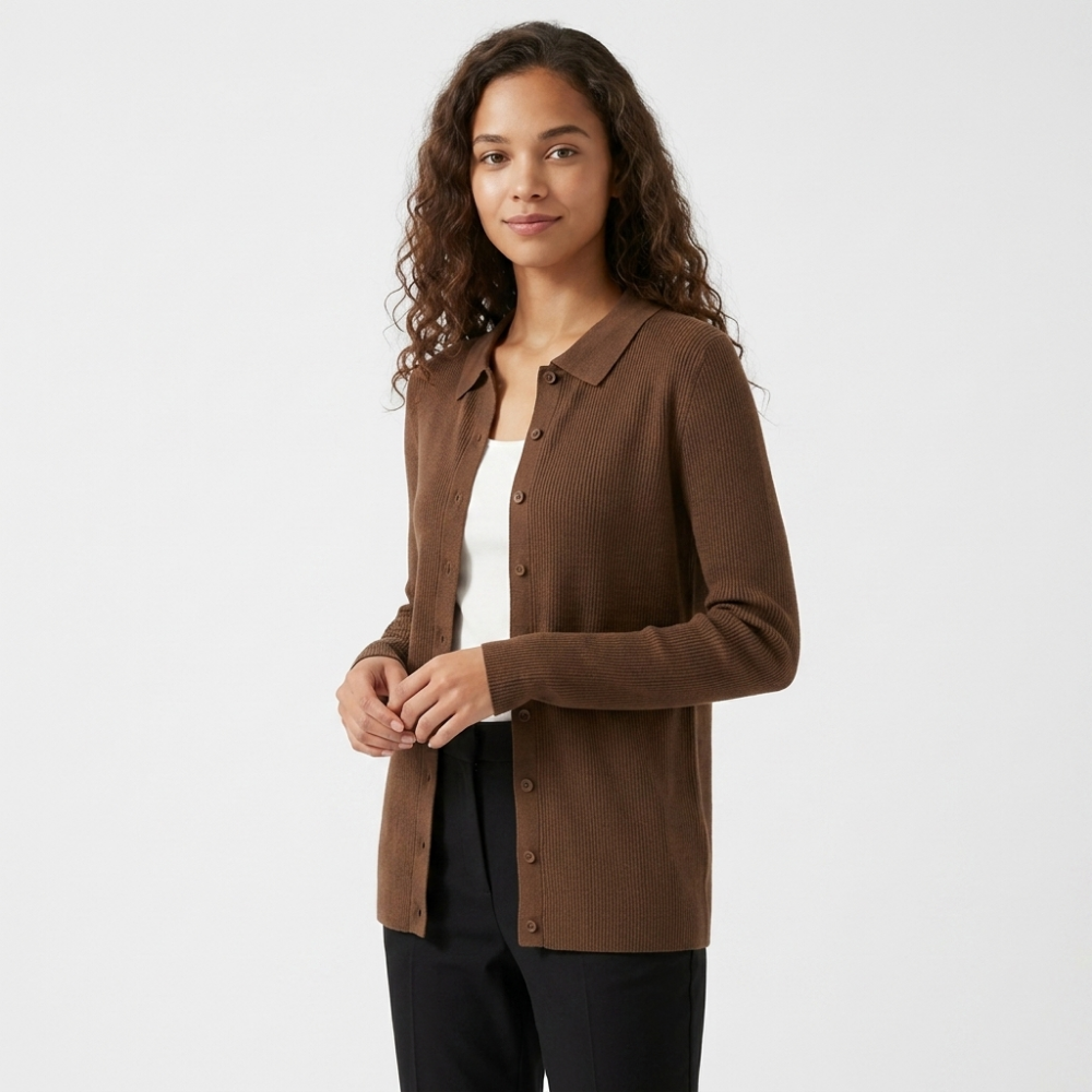Baythread – Mulberry Silk Collared Cardigan — Brown