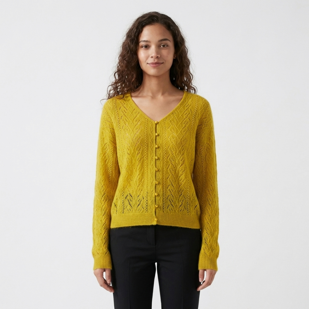 Fernridge – Cashmere Wool Cardigan — Yellow
