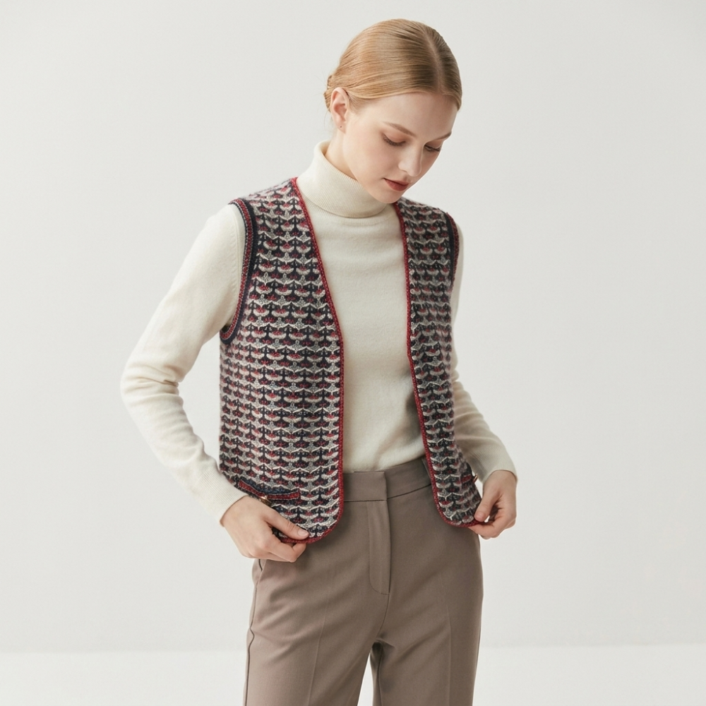 Rootstitch – Cashmere Wool Vest — Red/Gray