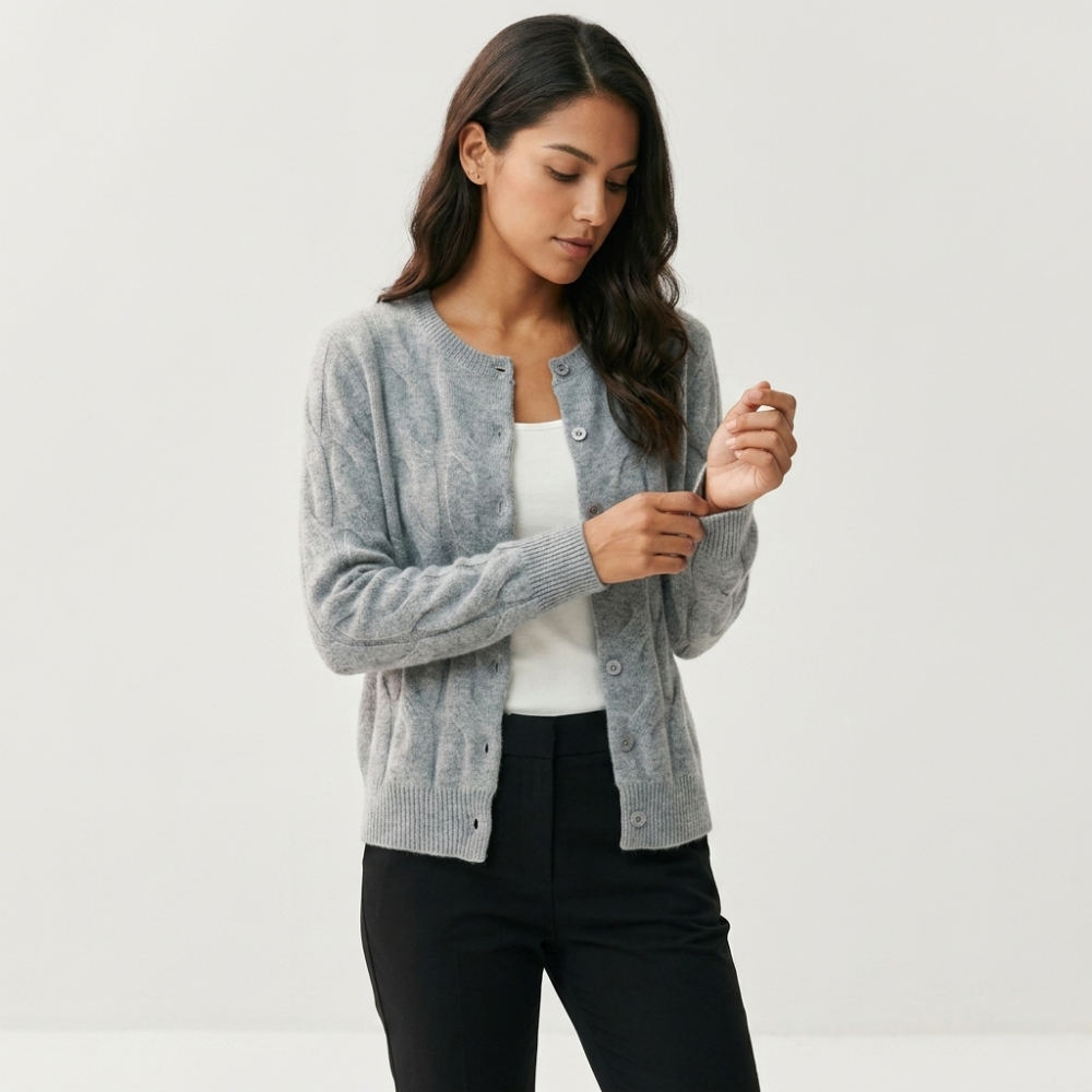 Ridgecable – Cashmere Wool Cardigan — Gray