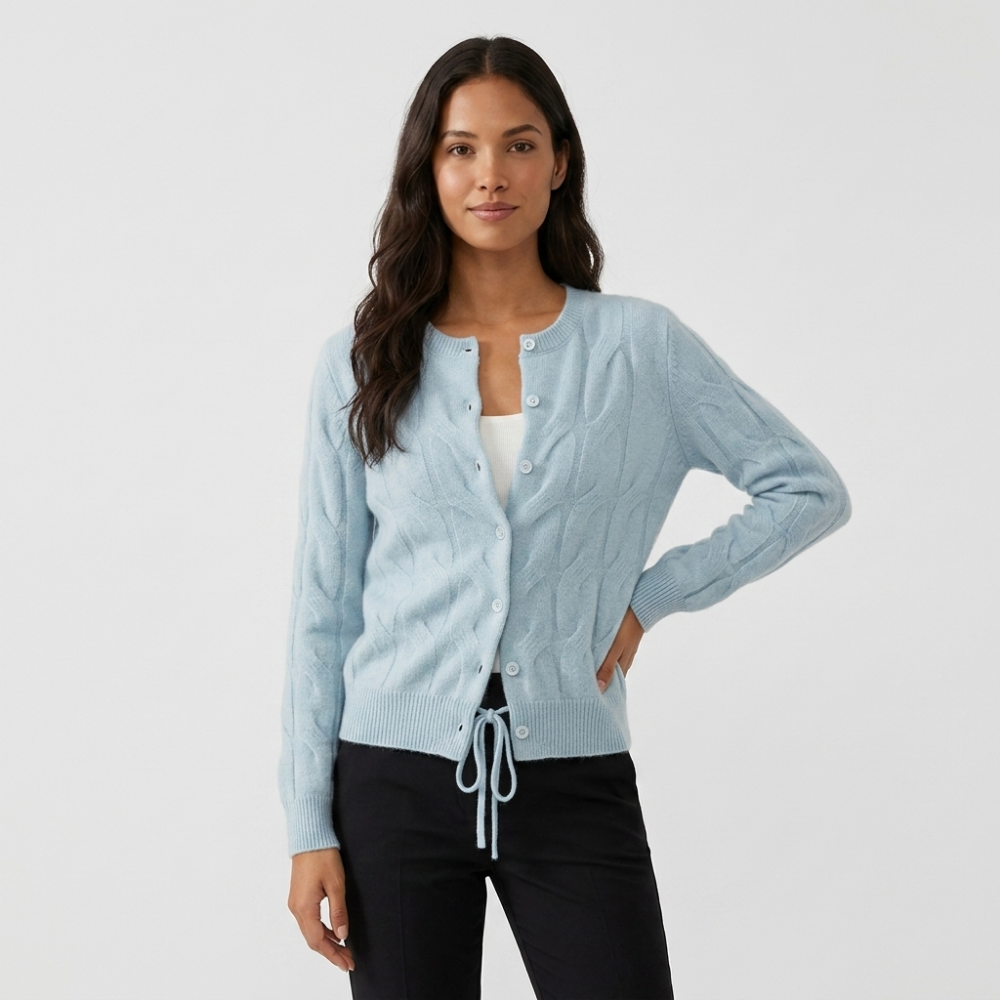 Ridgecable – Cashmere Wool Cardigan — Teal Tortoise