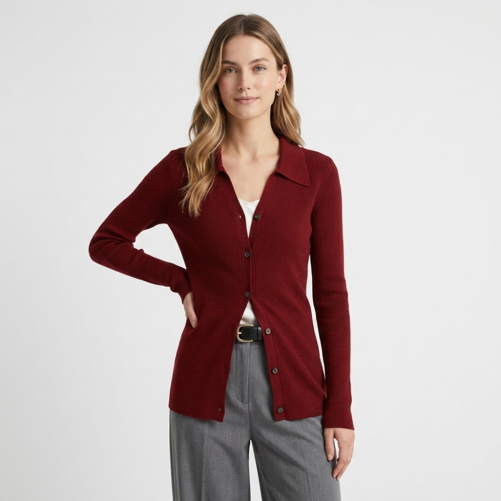 Seraphina – Cashmere Wool Cardigan — Wine Red