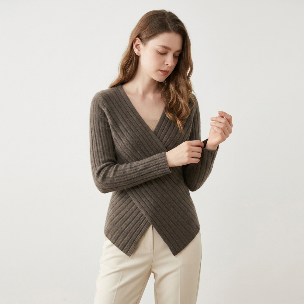 Crossveil – Cashmere Wool Top — Brown Gray