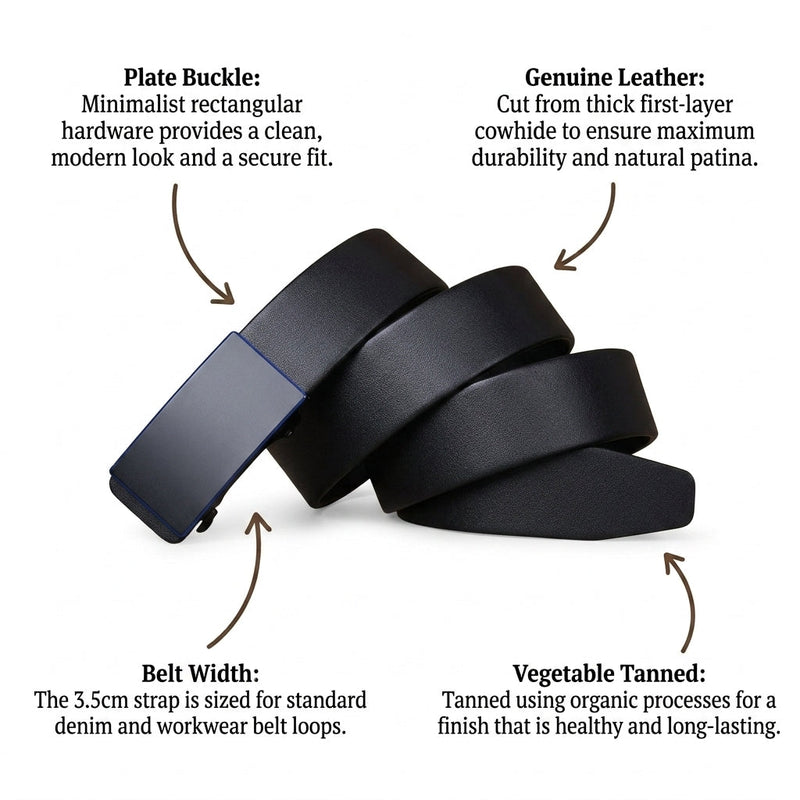 Nolan – Plate Buckle Leather Belt infographic
