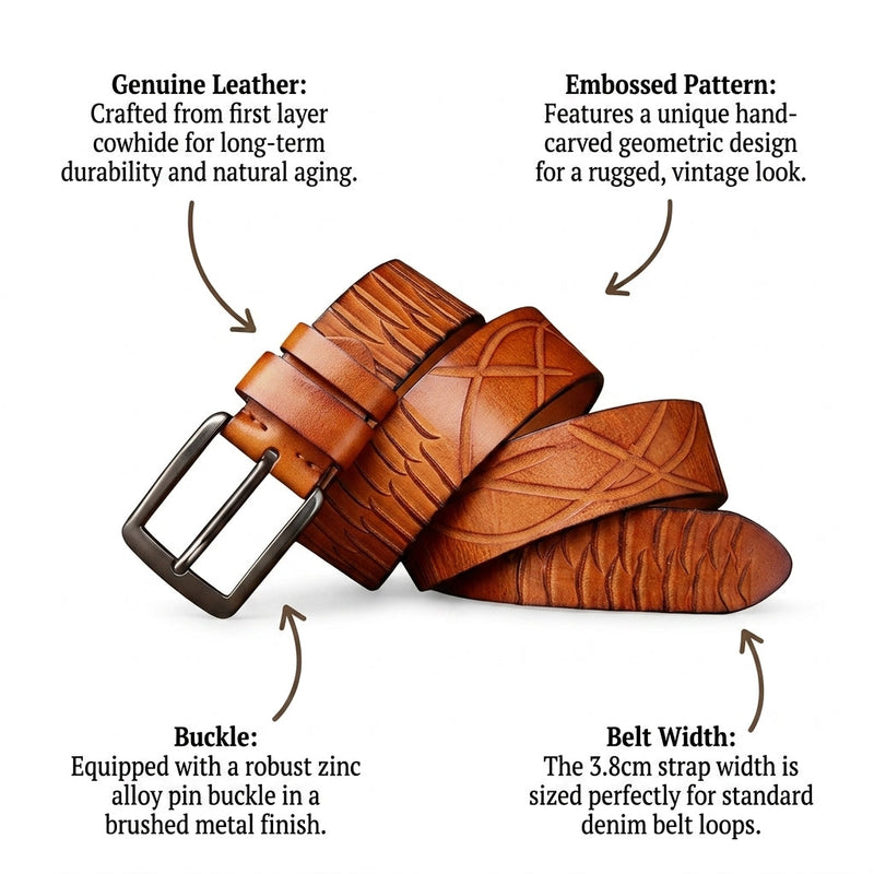 Lennox – Embossed Pin Buckle Leather Belt infographic