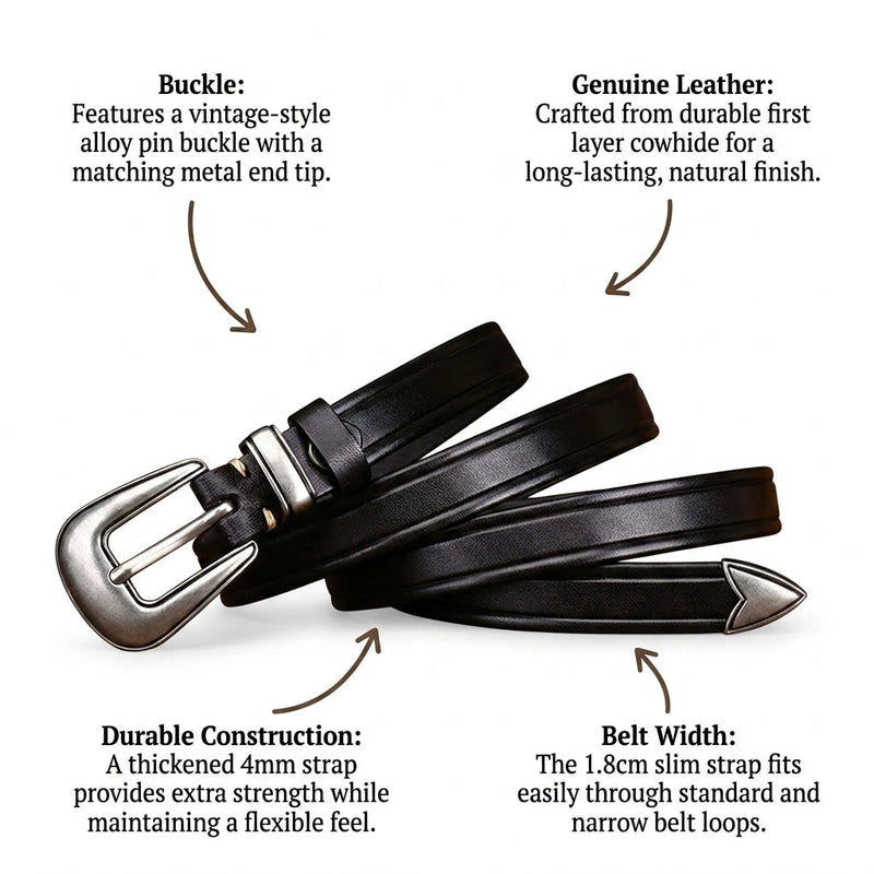 Zadie – Slim Pin Buckle Leather Belt infographic