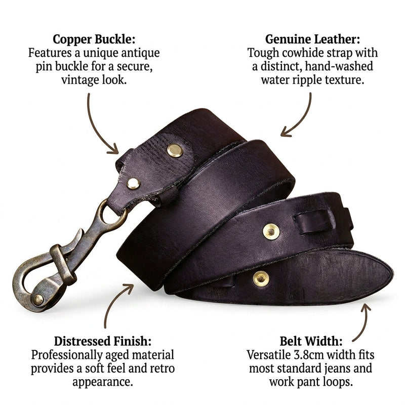 Dexter – Antique Hook Clasp Leather Belt infographic