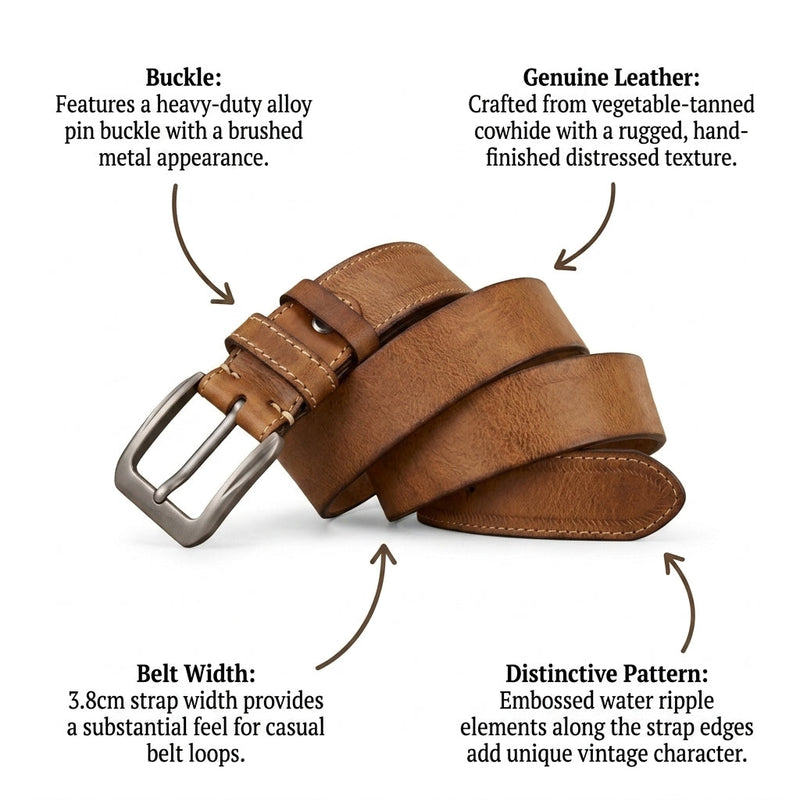 Wendell – Distressed Pin Buckle Leather Belt infographic