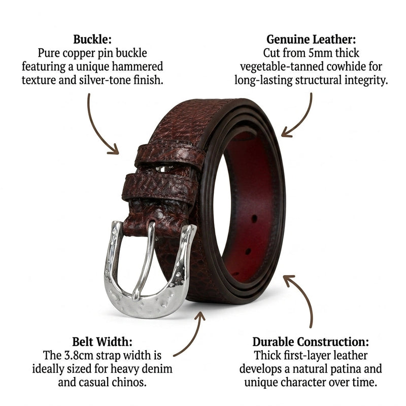 Archer – Hammered Buckle Leather Belt infographic