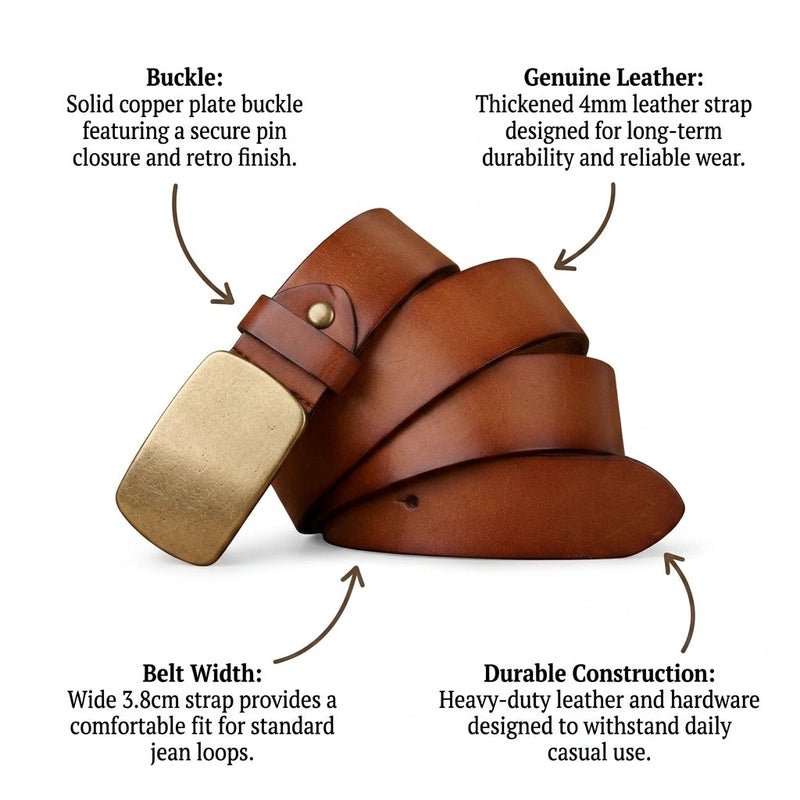 Eamon – Plate Buckle Leather Belt infographic