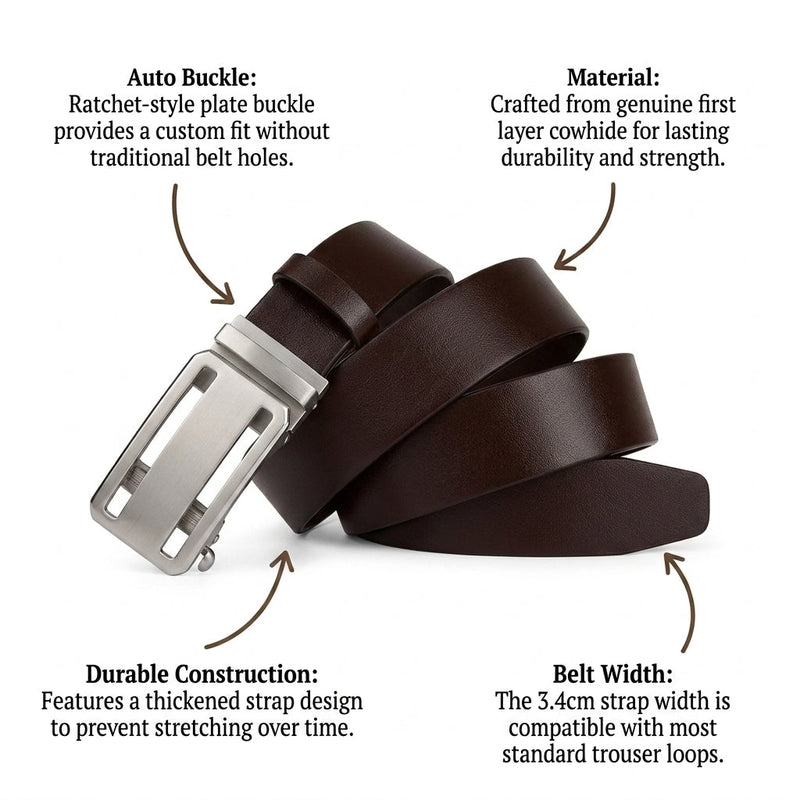 Barlow – Auto Buckle Leather Belt infographic