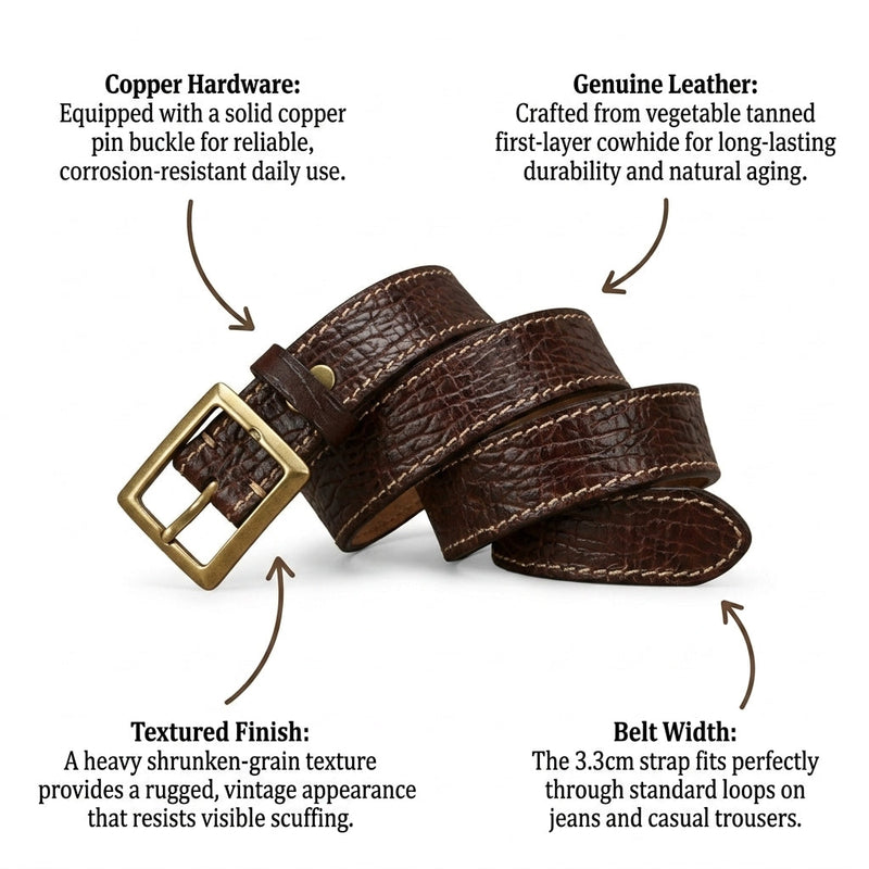 Finlay – Stitched Grained Leather Belt infographic