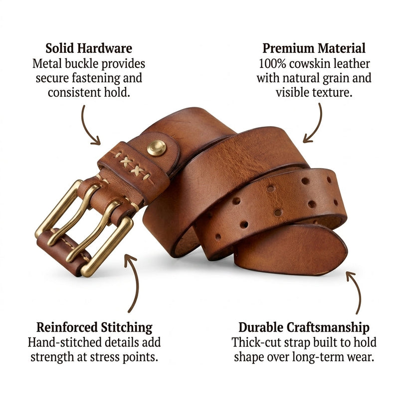 Bracken – Hand-Stitched Leather Belt infographic