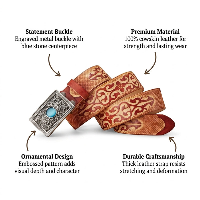 Gideon – Leather Engraved Buckle Belt infographic