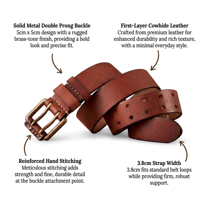 Cedric – Double Prong Leather Belt infographic
