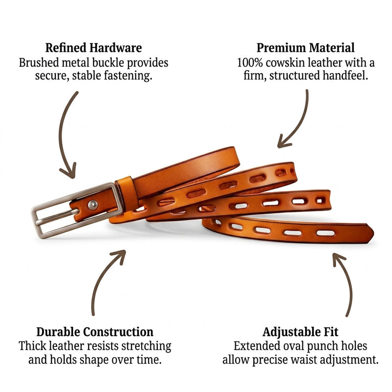 Greta – Slim Leather Belt for Women infographic