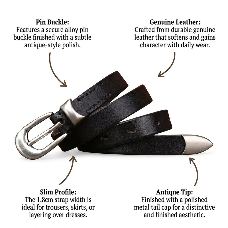 Estelle – Antique Tip Leather Belt infographic