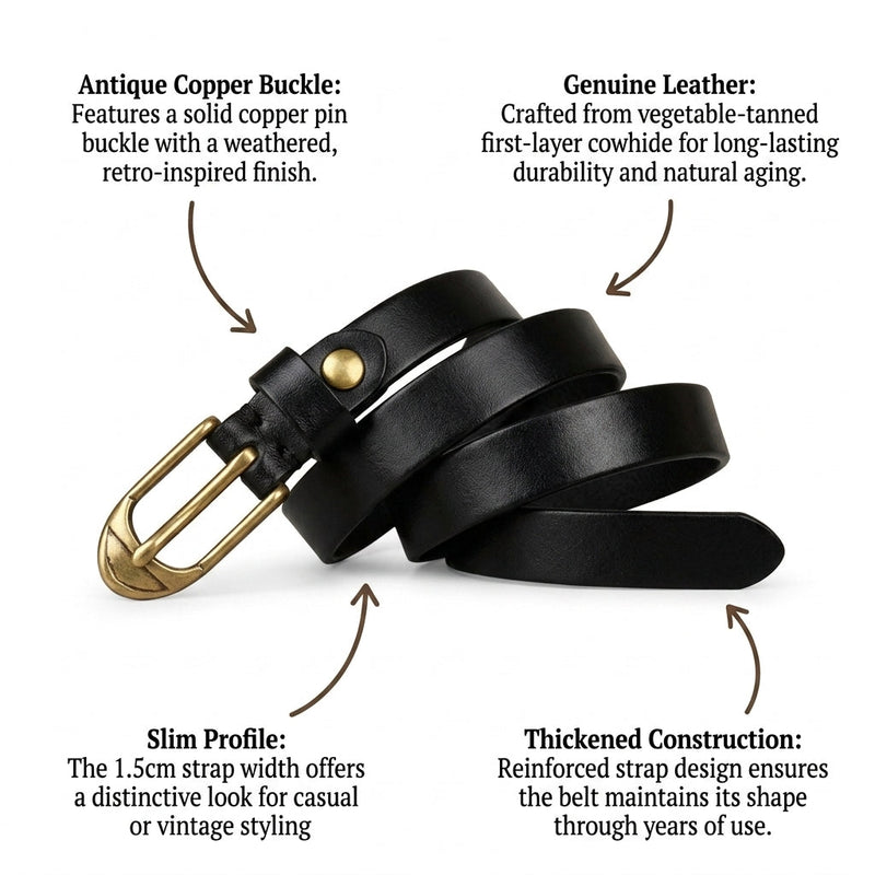 Bess – Slim Pin Buckle Leather Belt infographic