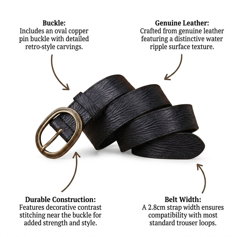 Nerissa – Carved Buckle Leather Belt infographic